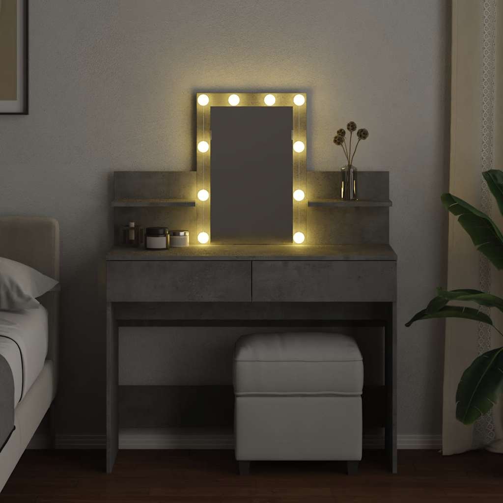 Betoninharmaa peilipöytä led-valoilla Robinson 100x40x130cm