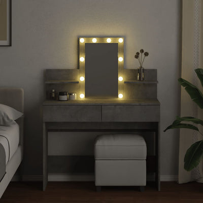 Peilipöytä LED-valoilla betoninharmaa 100x40x130 cm