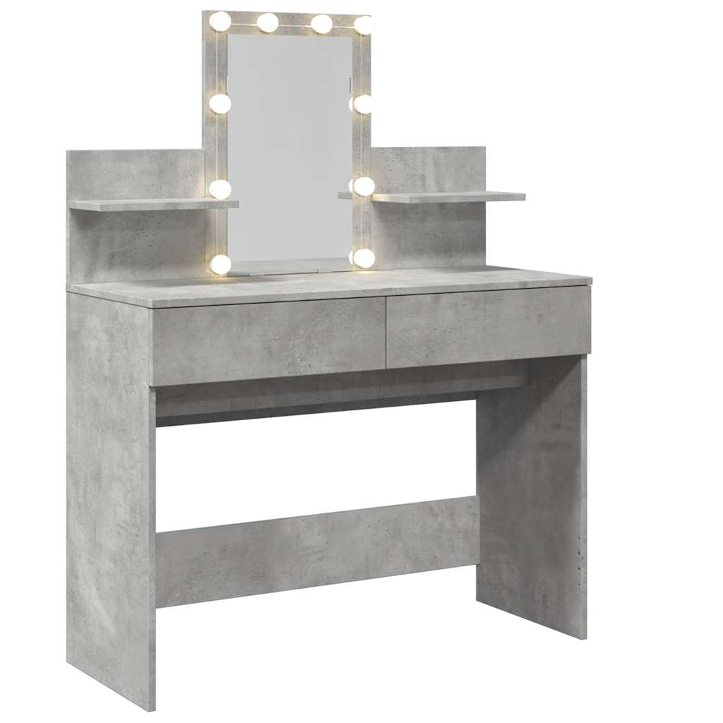Betoninharmaa peilipöytä led-valoilla Robinson 100x40x130cm