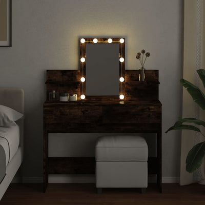 Peilipöytä LED-valoilla savutammi 100x40x130 cm