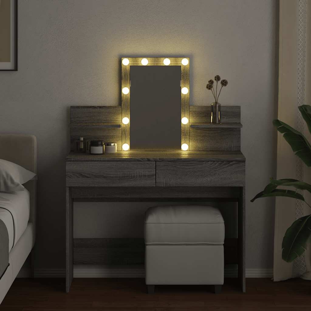 Harmaa peilipöytä led-valoilla Robinson 100x40x130cm