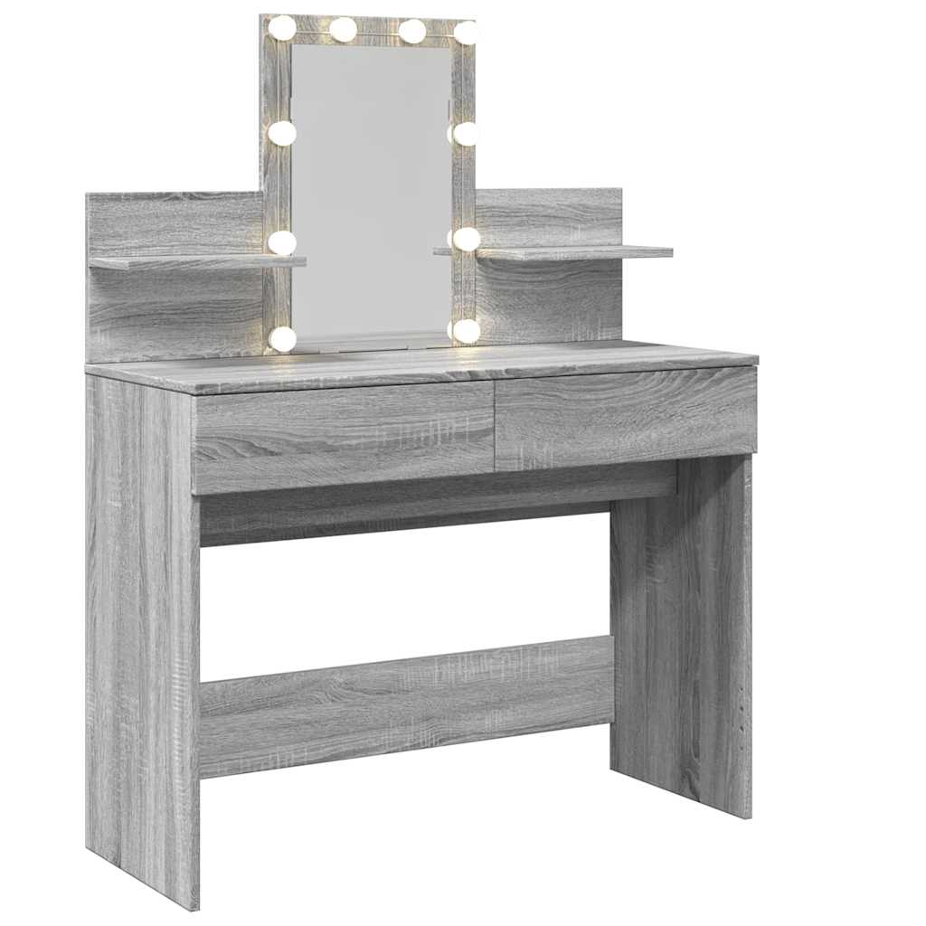 Harmaa peilipöytä led-valoilla Robinson 100x40x130cm