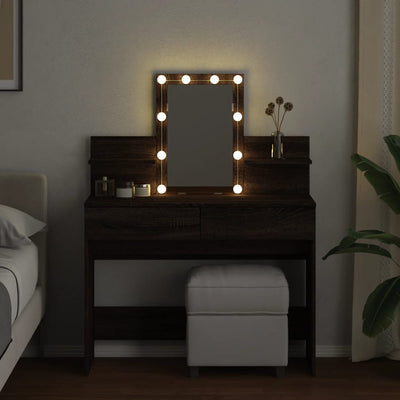 Peilipöytä LED-valoilla ruskea tammi 100x40x130 cm