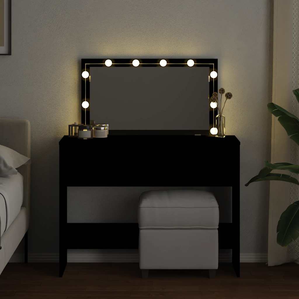 Musta peilipöytä led-valoilla Leal 100x40x120cm