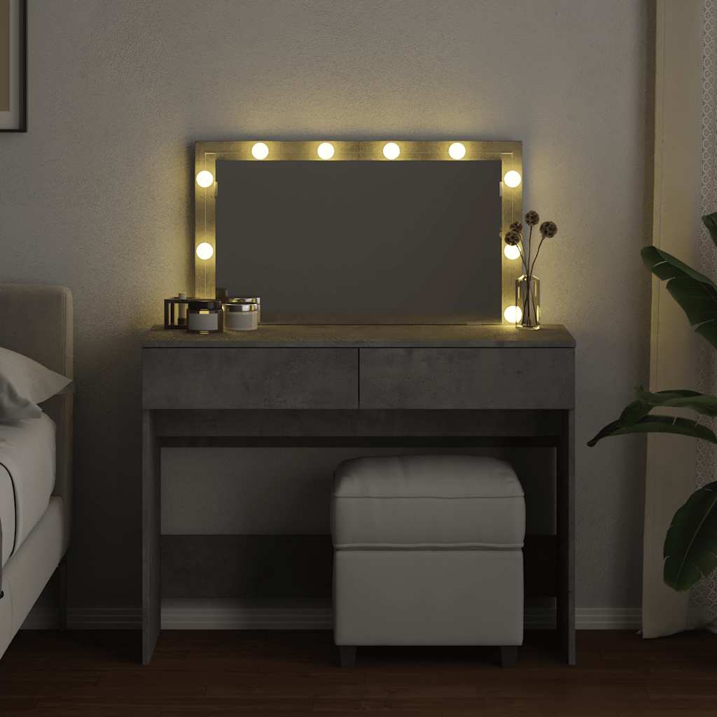 Betoninharmaa peilipöytä led-valoilla Leal 100x40x120cm
