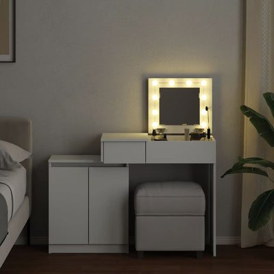 Peilipöytä LED-valoilla valkoinen 115x37x110,5 cm
