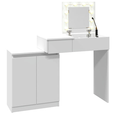 Peilipöytä LED-valoilla valkoinen 115x37x110,5 cm