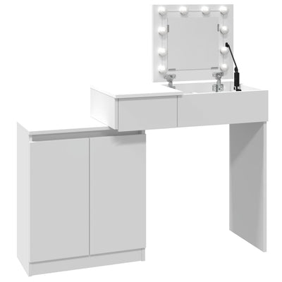 Peilipöytä LED-valoilla valkoinen 115x37x110,5 cm