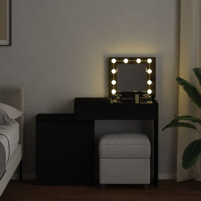 Peilipöytä LED-valoilla musta 115x37x110,5 cm
