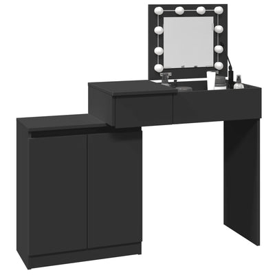 Peilipöytä LED-valoilla musta 115x37x110,5 cm