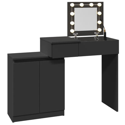 Peilipöytä LED-valoilla musta 115x37x110,5 cm