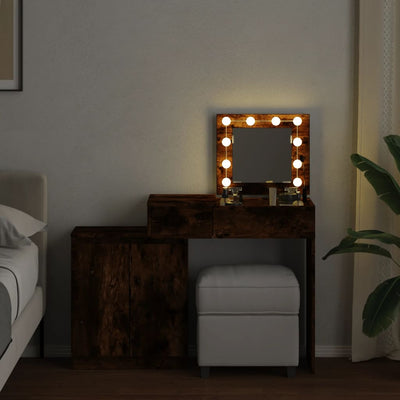 Peilipöytä LED-valoilla savutammi 115x37x110,5 cm