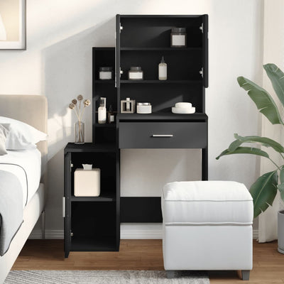 Peilipöytä LED-valoilla musta 80x35x132 cm