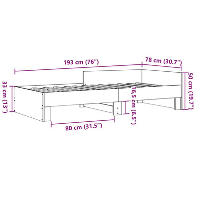 Sängynrunko betoninharmaa 75x190 cm tekninen puu
