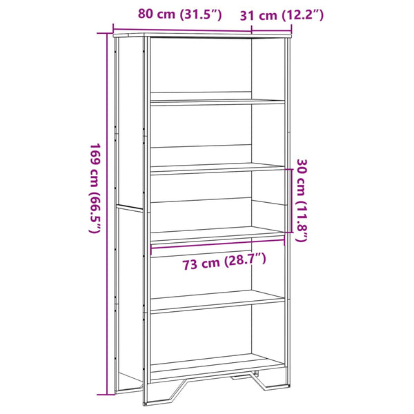 Kirjahylly musta 80x31x169 cm lastulevy