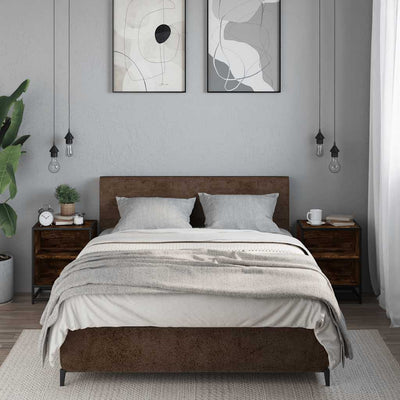 Savustettu tammi yöpöytäkaapit Rochiana (2 kpl, suunniteltu puu ja metalli)