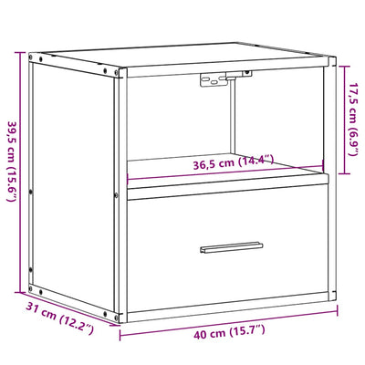 Musta seinäkiinnitettävät yöpöydät Toropu 40x31x39,5cm (2 kpl)