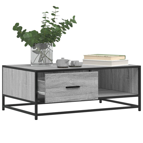 Sohvapöytä harmaa Sonoma 90x57x35 cm tekninen puu ja metalli