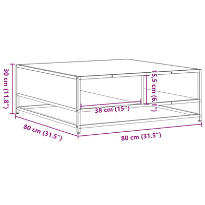 Sohvapöytä musta 80x80x30 cm tekninen puu ja metalli