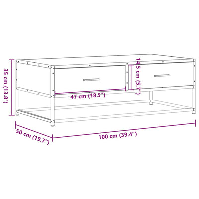 Sohvapöytä musta 100x50x35 cm tekninen puu ja metalli