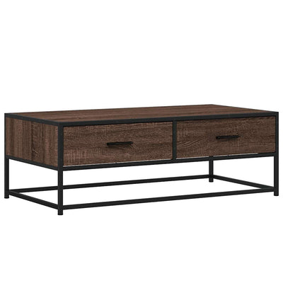 Sohvapöytä ruskea tammi 100x50x35 cm tekninen puu ja metalli