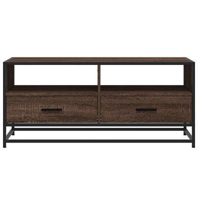 Sohvapöytä ruskea tammi 100x50x45 cm tekninen puu ja metalli