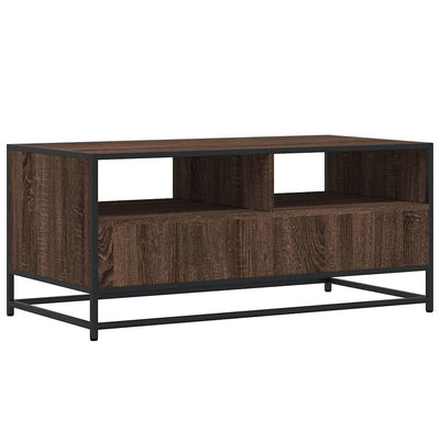 Sohvapöytä ruskea tammi 100x50x45 cm tekninen puu ja metalli