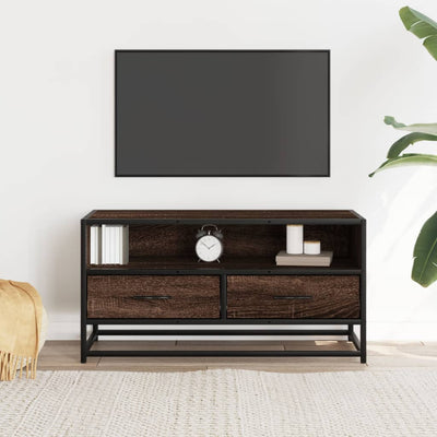 TV-taso ruskea tammi 80x34,5x40 cm tekninen puu ja metalli