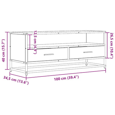 TV-taso harmaa Sonoma 100x34,5x40 cm tekninen puu ja metalli