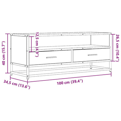 TV-taso ruskea tammi 100x34,5x40 cm tekninen puu ja metalli