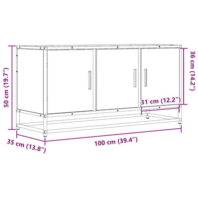 TV-taso harmaa Sonoma 100x35x50 cm tekninen puu ja metalli