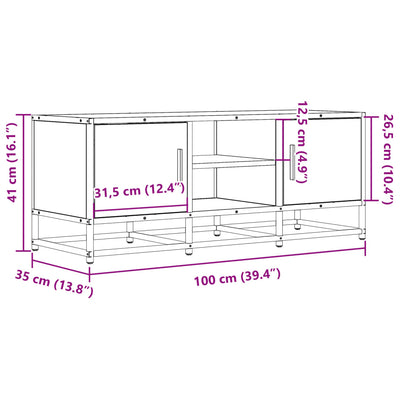 TV-taso ruskea tammi 100x35x41 cm tekninen puu ja metalli