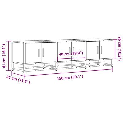 TV-taso ruskea tammi 150x35x41 cm tekninen puu ja metalli
