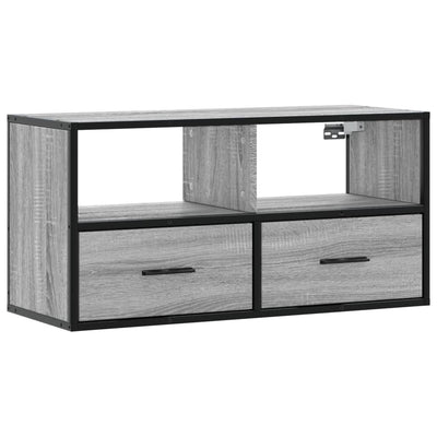 TV-taso harmaa Sonoma 80x31x39,5 cm tekninen puu ja metalli