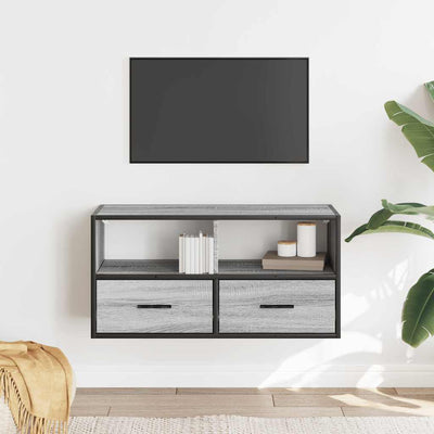 TV-taso harmaa Sonoma 80x31x39,5 cm tekninen puu ja metalli
