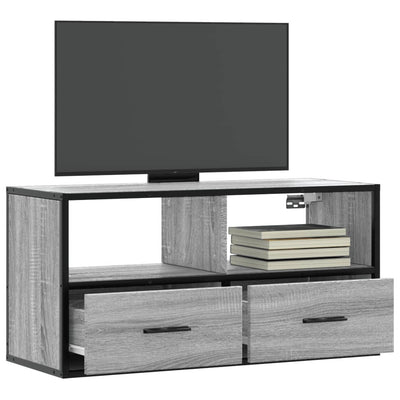 TV-taso harmaa Sonoma 80x31x39,5 cm tekninen puu ja metalli