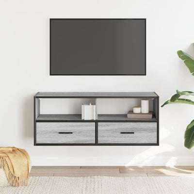 TV-taso harmaa Sonoma 100x31x39,5 cm tekninen puu ja metalli