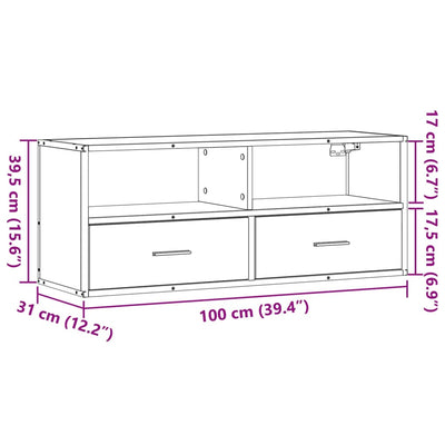 TV-taso harmaa Sonoma 100x31x39,5 cm tekninen puu ja metalli