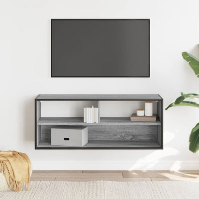 TV-taso harmaa Sonoma 100x31x39,5 cm tekninen puu ja metalli