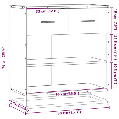 Senkki ruskea tammi 68x35x76 cm tekninen puu