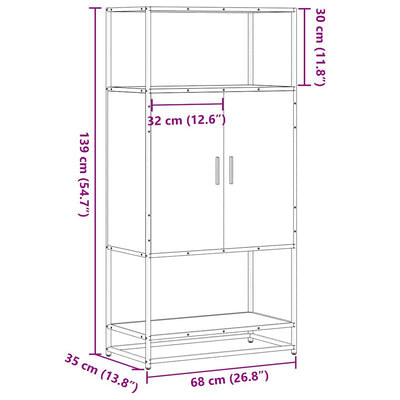 Korkeaboard sonoma tammi 68x35x139 cm suunniteltu puu metalli
