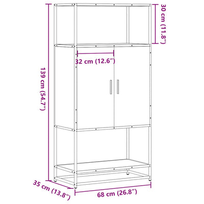 Highboard Harmaa Sonoma 68x35x139 cm Suunniteltu puu ja metalli