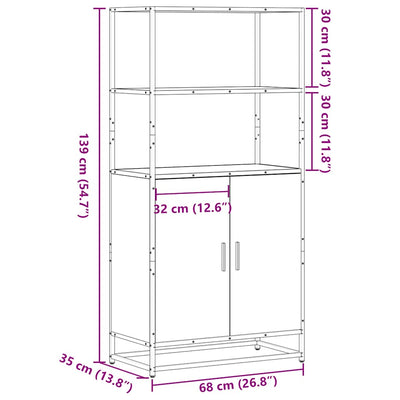 Highboard Harmaa Sonoma 68x35x139 cm Suunniteltu puu ja metalli