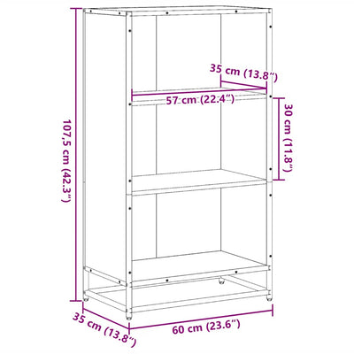 kirjakaappi savustettu tammi 60x35x107,5 cm tekninen puu