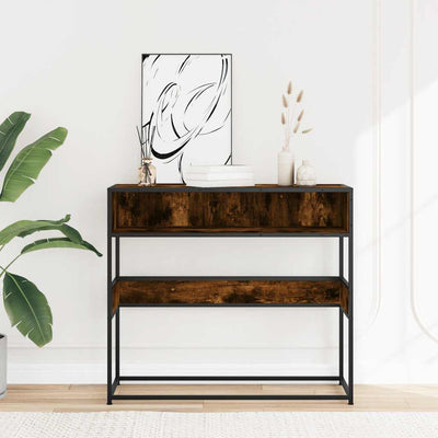 konsolipöytä savustettu tammi 90x35x80 cm tekninen puu