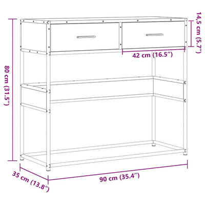 Konsolipöytä ruskea tammi 90x35x80 cm tekninen puu