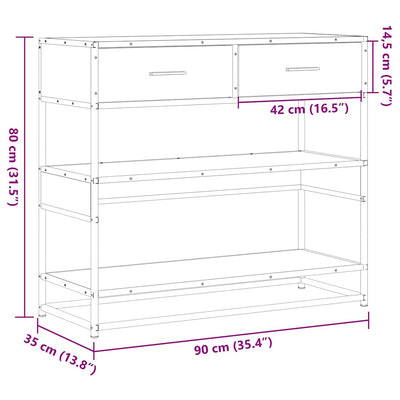 Konsolipöytä harmaa Sonoma 90x35x80 cm tekninen puu