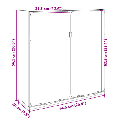 Kylpyhuoneen peilikaappi Sonoma-tammi 64,5x20x66,5 cm lastulevy
