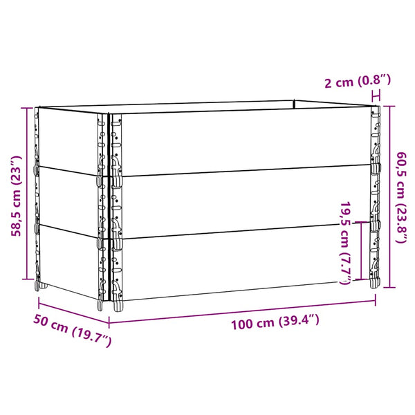 Kuormalavan reunukset 3 kpl musta 100x50 cm täysi mänty