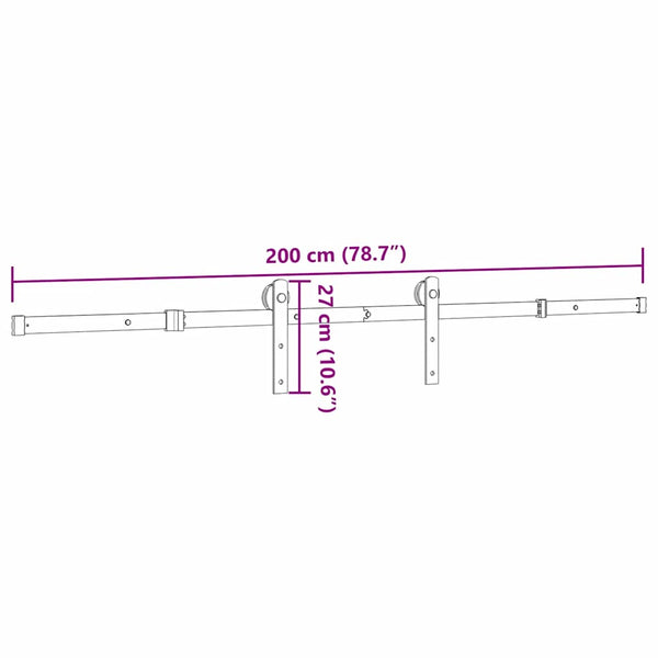 Musta liukuoven asennussarja teräs Doreta 200cm